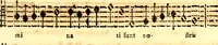 An illustration from Breve instrvttione alli giovani per imparare con ogni facilità il canto fermo, divisa in dve parti. Nella prima s'assegano le regole svccinte d'esso canto, col vero modo di pratticarle. Il canto francescano, con vna regola al chorista per ben regger' il choro, ed vn' altra all' organista per lasciar in tono con l'organo i canti, ch' occorrono in tutto l'anno. Nella seconda si pone tvtt'il canto della Settimana santa con quello per la processione della purificatione della B.V. e quattro credi nel fine (1665)