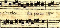 Picture 31 of 54 from Breve instrvttione alli giovani per imparare con ogni facilità il canto fermo, divisa in dve parti. Nella prima s'assegano le regole svccinte d'esso canto, col vero modo di pratticarle. Il canto francescano, con vna regola al chorista per ben regger' il choro, ed vn' altra all' organista per lasciar in tono con l'organo i canti, ch' occorrono in tutto l'anno. Nella seconda si pone tvtt'il canto della Settimana santa con quello per la processione della purificatione della B.V. e quattro credi nel fine (1665), leaf 256