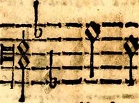 An illustration from Breve instrvttione alli giovani per imparare con ogni facilità il canto fermo, divisa in dve parti. Nella prima s'assegano le regole svccinte d'esso canto, col vero modo di pratticarle. Il canto francescano, con vna regola al chorista per ben regger' il choro, ed vn' altra all' organista per lasciar in tono con l'organo i canti, ch' occorrono in tutto l'anno. Nella seconda si pone tvtt'il canto della Settimana santa con quello per la processione della purificatione della B.V. e quattro credi nel fine (1665)