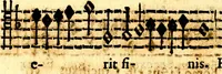 An illustration from Breve instrvttione alli giovani per imparare con ogni facilità il canto fermo, divisa in dve parti. Nella prima s'assegano le regole svccinte d'esso canto, col vero modo di pratticarle. Il canto francescano, con vna regola al chorista per ben regger' il choro, ed vn' altra all' organista per lasciar in tono con l'organo i canti, ch' occorrono in tutto l'anno. Nella seconda si pone tvtt'il canto della Settimana santa con quello per la processione della purificatione della B.V. e quattro credi nel fine (1665)