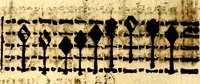 An illustration from Breve instrvttione alli giovani per imparare con ogni facilità il canto fermo, divisa in dve parti. Nella prima s'assegano le regole svccinte d'esso canto, col vero modo di pratticarle. Il canto francescano, con vna regola al chorista per ben regger' il choro, ed vn' altra all' organista per lasciar in tono con l'organo i canti, ch' occorrono in tutto l'anno. Nella seconda si pone tvtt'il canto della Settimana santa con quello per la processione della purificatione della B.V. e quattro credi nel fine (1665)