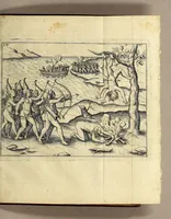 An illustration from Brevis & admiranda descriptio regni Guianae, avri abundantissimi, in America, seu novo orbe, sub linea aequinoctilia siti: quod nuper admodum, annis nimirum 1564 [sic]. 1595 & 1596. Per generosium dominum Dn. Gualtherum Raleghe quitem Anglum detectum est: : paulò post jussu ejus duobus libellis comprehensa: ex quibus Iodocus Hondius tabulam geographicam adornavit, addita explicatione Belgico sermone scripta: nunc verò in Latinum sermonem translata, & ex variis authoribus hinc inde declarata (1599)