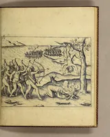 An illustration from Brevis & admiranda descriptio regni Guianae, avri abundantissimi, in America, seu novo orbe, sub linea aequinoctilia siti: quod nuper admodum, annis nimirum 1564 [sic]. 1595 & 1596. Per generosium dominum Dn. Gualtherum Raleghe quitem Anglum detectum est: : paulò post jussu ejus duobus libellis comprehensa: ex quibus Iodocus Hondius tabulam geographicam adornavit, addita explicatione Belgico sermone scripta: nunc verò in Latinum sermonem translata, & ex variis authoribus hinc inde declarata (1599)