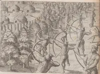 An illustration from Brevis narratio eorum quae in Florida Americae provincia Gallis acciderunt ... : quae est secunda pars Americae. Additae figurae et incolarum eicones ibidem ad vivum expressae, brevis item declaratio religionis, rituum, vivendique ratione ipsorum ... (1591)