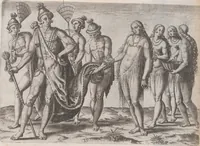 An illustration from Brevis narratio eorum quae in Florida Americae provincia Gallis acciderunt ... : quae est secunda pars Americae. Additae figurae et incolarum eicones ibidem ad vivum expressae, brevis item declaratio religionis, rituum, vivendique ratione ipsorum ... (1591)