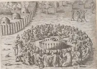Picture 90 of 99 from Brevis narratio eorum quae in Florida Americae provincia Gallis acciderunt ... : quae est secunda pars Americae. Additae figurae et incolarum eicones ibidem ad vivum expressae, brevis item declaratio religionis, rituum, vivendique ratione ipsorum ... (1591), leaf 128