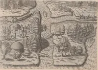 Picture 27 of 99 from Brevis narratio eorum quae in Florida Americae provincia Gallis acciderunt ... : quae est secunda pars Americae. Additae figurae et incolarum eicones ibidem ad vivum expressae, brevis item declaratio religionis, rituum, vivendique ratione ipsorum ... (1591), leaf 62