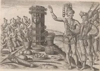 Picture 29 of 99 from Brevis narratio eorum quae in Florida Americae provincia Gallis acciderunt ... : quae est secunda pars Americae. Additae figurae et incolarum eicones ibidem ad vivum expressae, brevis item declaratio religionis, rituum, vivendique ratione ipsorum ... (1591), leaf 64