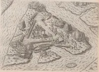 An illustration from Brevis narratio eorum quae in Florida Americae provincia Gallis acciderunt ... : quae est secunda pars Americae. Additae figurae et incolarum eicones ibidem ad vivum expressae, brevis item declaratio religionis, rituum, vivendique ratione ipsorum ... (1591)