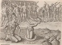 Picture 37 of 99 from Brevis narratio eorum quae in Florida Americae provincia Gallis acciderunt ... : quae est secunda pars Americae. Additae figurae et incolarum eicones ibidem ad vivum expressae, brevis item declaratio religionis, rituum, vivendique ratione ipsorum ... (1591), leaf 72