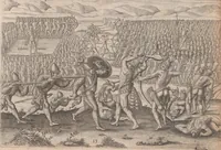 An illustration from Brevis narratio eorum quae in Florida Americae provincia Gallis acciderunt ... : quae est secunda pars Americae. Additae figurae et incolarum eicones ibidem ad vivum expressae, brevis item declaratio religionis, rituum, vivendique ratione ipsorum ... (1591)