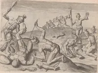 Picture 43 of 99 from Brevis narratio eorum quae in Florida Americae provincia Gallis acciderunt ... : quae est secunda pars Americae. Additae figurae et incolarum eicones ibidem ad vivum expressae, brevis item declaratio religionis, rituum, vivendique ratione ipsorum ... (1591), leaf 78