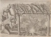 Picture 61 of 99 from Brevis narratio eorum quae in Florida Americae provincia Gallis acciderunt ... : quae est secunda pars Americae. Additae figurae et incolarum eicones ibidem ad vivum expressae, brevis item declaratio religionis, rituum, vivendique ratione ipsorum ... (1591), leaf 96