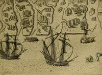 An illustration from Brevis narratio eorvm qvae in Florida Americæ provicia Gallis acciderunt : secunda in illam nauigatione, duce Renato de Laudõniere classis præfecto, anno MDLXIIII, qvae est secvnda pars Americæ : additæ figuræ & incolarum eicones ibidem ad vivu expressæ, brevis item declaratio religionis, rituum, vivendique ratione ipsorum (1591)