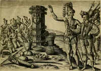 Picture 18 of 97 from Brevis narratio eorvm qvae in Florida Americæ provicia Gallis acciderunt : secunda in illam nauigatione, duce Renato de Laudõniere classis præfecto, anno MDLXIIII, qvae est secvnda pars Americæ : additæ figuræ & incolarum eicones ibidem ad vivu expressæ, brevis item declaratio religionis, rituum, vivendique ratione ipsorum (1591), leaf 20