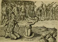 Picture 25 of 97 from Brevis narratio eorvm qvae in Florida Americæ provicia Gallis acciderunt : secunda in illam nauigatione, duce Renato de Laudõniere classis præfecto, anno MDLXIIII, qvae est secvnda pars Americæ : additæ figuræ & incolarum eicones ibidem ad vivu expressæ, brevis item declaratio religionis, rituum, vivendique ratione ipsorum (1591), leaf 28