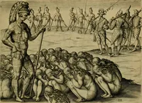 Picture 37 of 97 from Brevis narratio eorvm qvae in Florida Americæ provicia Gallis acciderunt : secunda in illam nauigatione, duce Renato de Laudõniere classis præfecto, anno MDLXIIII, qvae est secvnda pars Americæ : additæ figuræ & incolarum eicones ibidem ad vivu expressæ, brevis item declaratio religionis, rituum, vivendique ratione ipsorum (1591), leaf 40