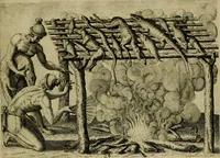 Picture 48 of 97 from Brevis narratio eorvm qvae in Florida Americæ provicia Gallis acciderunt : secunda in illam nauigatione, duce Renato de Laudõniere classis præfecto, anno MDLXIIII, qvae est secvnda pars Americæ : additæ figuræ & incolarum eicones ibidem ad vivu expressæ, brevis item declaratio religionis, rituum, vivendique ratione ipsorum (1591), leaf 52