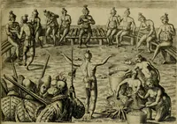 Picture 56 of 97 from Brevis narratio eorvm qvae in Florida Americæ provicia Gallis acciderunt : secunda in illam nauigatione, duce Renato de Laudõniere classis præfecto, anno MDLXIIII, qvae est secvnda pars Americæ : additæ figuræ & incolarum eicones ibidem ad vivu expressæ, brevis item declaratio religionis, rituum, vivendique ratione ipsorum (1591), leaf 60