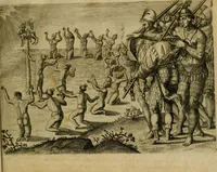 Picture 64 of 97 from Brevis narratio eorvm qvae in Florida Americæ provicia Gallis acciderunt : secunda in illam nauigatione, duce Renato de Laudõniere classis præfecto, anno MDLXIIII, qvae est secvnda pars Americæ : additæ figuræ & incolarum eicones ibidem ad vivu expressæ, brevis item declaratio religionis, rituum, vivendique ratione ipsorum (1591), leaf 72
