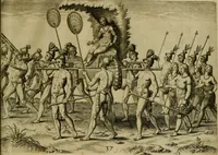 Picture 67 of 97 from Brevis narratio eorvm qvae in Florida Americæ provicia Gallis acciderunt : secunda in illam nauigatione, duce Renato de Laudõniere classis præfecto, anno MDLXIIII, qvae est secvnda pars Americæ : additæ figuræ & incolarum eicones ibidem ad vivu expressæ, brevis item declaratio religionis, rituum, vivendique ratione ipsorum (1591), leaf 76
