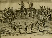 An illustration from Brevis narratio eorvm qvae in Florida Americæ provicia Gallis acciderunt : secunda in illam nauigatione, duce Renato de Laudõniere classis præfecto, anno MDLXIIII, qvae est secvnda pars Americæ : additæ figuræ & incolarum eicones ibidem ad vivu expressæ, brevis item declaratio religionis, rituum, vivendique ratione ipsorum (1591)