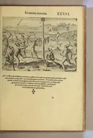An illustration from Brevis narratio eorum quae in Florida Americae provi[n]cia Gallis acciderunt, : secunda in illam nauigatione, duce Renato de Laudo[n]niere classis praefecto anno M D LXIIII. Quae est secunda pars Americae. Additae figurae et incolarum eicones ibidem ad vivu[m] espressae brevis item declaratio religionis, rituum, vivendique ratione ipsorum. (1591)