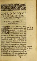 An illustration from Brieue chronologie ou sommaire des temps, : contenant la suite des anciens peres, monarques ... : Plus la chronique ecclesiastique ou brief estat de l'eglise,auec l'ordre & arguments des principaux historiographes. (1585)