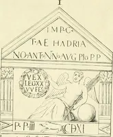 An illustration from Britannia romana: : or, The Roman antiquities of Britain: in three books. I. History of all the Roman transactions in Britain, also description of the Roman walls. II. Collection of the Roman inscriptions and sculptures discovered in Britain. III. The Roman geography of Britain, in which are given the originals of Ptolemy, Antonini Itinerarium, the Notitia, the anonymous Ravennas and Peutinger's table, so far as they relate to this island. To which are added a chronological table, and indexes to the inscriptions and sculptures. Also geographical indexes both of the Latin and English names of the Roman places in Britain, and a general index to the work (1732)