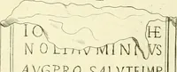 An illustration from Britannia romana: : or, The Roman antiquities of Britain: in three books. I. History of all the Roman transactions in Britain, also description of the Roman walls. II. Collection of the Roman inscriptions and sculptures discovered in Britain. III. The Roman geography of Britain, in which are given the originals of Ptolemy, Antonini Itinerarium, the Notitia, the anonymous Ravennas and Peutinger's table, so far as they relate to this island. To which are added a chronological table, and indexes to the inscriptions and sculptures. Also geographical indexes both of the Latin and English names of the Roman places in Britain, and a general index to the work (1732)