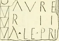 An illustration from Britannia romana: : or, The Roman antiquities of Britain: in three books. I. History of all the Roman transactions in Britain, also description of the Roman walls. II. Collection of the Roman inscriptions and sculptures discovered in Britain. III. The Roman geography of Britain, in which are given the originals of Ptolemy, Antonini Itinerarium, the Notitia, the anonymous Ravennas and Peutinger's table, so far as they relate to this island. To which are added a chronological table, and indexes to the inscriptions and sculptures. Also geographical indexes both of the Latin and English names of the Roman places in Britain, and a general index to the work (1732)