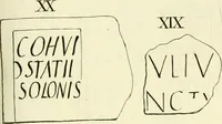 An illustration from Britannia romana: : or, The Roman antiquities of Britain: in three books. I. History of all the Roman transactions in Britain, also description of the Roman walls. II. Collection of the Roman inscriptions and sculptures discovered in Britain. III. The Roman geography of Britain, in which are given the originals of Ptolemy, Antonini Itinerarium, the Notitia, the anonymous Ravennas and Peutinger's table, so far as they relate to this island. To which are added a chronological table, and indexes to the inscriptions and sculptures. Also geographical indexes both of the Latin and English names of the Roman places in Britain, and a general index to the work (1732)