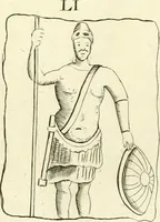 An illustration from Britannia romana: : or, The Roman antiquities of Britain: in three books. I. History of all the Roman transactions in Britain, also description of the Roman walls. II. Collection of the Roman inscriptions and sculptures discovered in Britain. III. The Roman geography of Britain, in which are given the originals of Ptolemy, Antonini Itinerarium, the Notitia, the anonymous Ravennas and Peutinger's table, so far as they relate to this island. To which are added a chronological table, and indexes to the inscriptions and sculptures. Also geographical indexes both of the Latin and English names of the Roman places in Britain, and a general index to the work (1732)