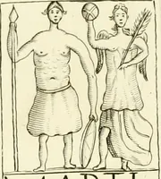 An illustration from Britannia romana: : or, The Roman antiquities of Britain: in three books. I. History of all the Roman transactions in Britain, also description of the Roman walls. II. Collection of the Roman inscriptions and sculptures discovered in Britain. III. The Roman geography of Britain, in which are given the originals of Ptolemy, Antonini Itinerarium, the Notitia, the anonymous Ravennas and Peutinger's table, so far as they relate to this island. To which are added a chronological table, and indexes to the inscriptions and sculptures. Also geographical indexes both of the Latin and English names of the Roman places in Britain, and a general index to the work (1732)