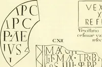 Picture 137 of 240 from Britannia romana: : or, The Roman antiquities of Britain: in three books. I. History of all the Roman transactions in Britain, also description of the Roman walls. II. Collection of the Roman inscriptions and sculptures discovered in Britain. III. The Roman geography of Britain, in which are given the originals of Ptolemy, Antonini Itinerarium, the Notitia, the anonymous Ravennas and Peutinger's table, so far as they relate to this island. To which are added a chronological table, and indexes to the inscriptions and sculptures. Also geographical indexes both of the Latin and English names of the Roman places in Britain, and a general index to the work (1732), leaf 418