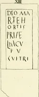 An illustration from Britannia romana: : or, The Roman antiquities of Britain: in three books. I. History of all the Roman transactions in Britain, also description of the Roman walls. II. Collection of the Roman inscriptions and sculptures discovered in Britain. III. The Roman geography of Britain, in which are given the originals of Ptolemy, Antonini Itinerarium, the Notitia, the anonymous Ravennas and Peutinger's table, so far as they relate to this island. To which are added a chronological table, and indexes to the inscriptions and sculptures. Also geographical indexes both of the Latin and English names of the Roman places in Britain, and a general index to the work (1732)