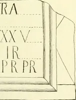 An illustration from Britannia romana: : or, The Roman antiquities of Britain: in three books. I. History of all the Roman transactions in Britain, also description of the Roman walls. II. Collection of the Roman inscriptions and sculptures discovered in Britain. III. The Roman geography of Britain, in which are given the originals of Ptolemy, Antonini Itinerarium, the Notitia, the anonymous Ravennas and Peutinger's table, so far as they relate to this island. To which are added a chronological table, and indexes to the inscriptions and sculptures. Also geographical indexes both of the Latin and English names of the Roman places in Britain, and a general index to the work (1732)