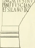An illustration from Britannia romana: : or, The Roman antiquities of Britain: in three books. I. History of all the Roman transactions in Britain, also description of the Roman walls. II. Collection of the Roman inscriptions and sculptures discovered in Britain. III. The Roman geography of Britain, in which are given the originals of Ptolemy, Antonini Itinerarium, the Notitia, the anonymous Ravennas and Peutinger's table, so far as they relate to this island. To which are added a chronological table, and indexes to the inscriptions and sculptures. Also geographical indexes both of the Latin and English names of the Roman places in Britain, and a general index to the work (1732)