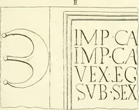 Picture 202 of 240 from Britannia romana: : or, The Roman antiquities of Britain: in three books. I. History of all the Roman transactions in Britain, also description of the Roman walls. II. Collection of the Roman inscriptions and sculptures discovered in Britain. III. The Roman geography of Britain, in which are given the originals of Ptolemy, Antonini Itinerarium, the Notitia, the anonymous Ravennas and Peutinger's table, so far as they relate to this island. To which are added a chronological table, and indexes to the inscriptions and sculptures. Also geographical indexes both of the Latin and English names of the Roman places in Britain, and a general index to the work (1732), leaf 488