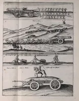 An illustration from Büchsenmeister-Discurs : eine neuerfundene Kugel-Taffel, Abtheilung der Stuc̈ke, Laveten und Visir-Stäbe : sambt einem wohlbestellten Feuerwercks-Laboratorio, zu Schimpf und Ernst, vielerley neuerfundenen Wasser- und Böllerkugeln : Abtheilungen der Böller, sambt ihren Laveten, Quadranten und Racheten-Stöcken : nebst etlich funfzig Kupferplatten und einem aussführlichen Register zu Ende dieses Buches beygefüget (1662)