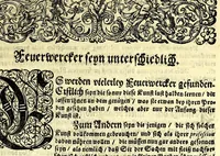 An illustration from Büchsenmeister-Discurs : eine neuerfundene Kugel-Taffel, Abtheilung der Stuc̈ke, Laveten und Visir-Stäbe : sambt einem wohlbestellten Feuerwercks-Laboratorio, zu Schimpf und Ernst, vielerley neuerfundenen Wasser- und Böllerkugeln : Abtheilungen der Böller, sambt ihren Laveten, Quadranten und Racheten-Stöcken : nebst etlich funfzig Kupferplatten und einem aussführlichen Register zu Ende dieses Buches beygefüget (1662)
