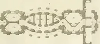An illustration from The builder's magazine, or, A universal dictionary for architects, carpenters, masons, bricklayers, &c. as well as for every gentleman who would wish to be a competent judge of the elegant and necessary art of building : consisting of designs in architecture ... : together with the plans and sections serving as an unerring assistant in the construction of any building, from a palace to a cottage ... (1800)