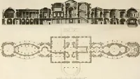 An illustration from The builder's magazine, or, A universal dictionary for architects, carpenters, masons, bricklayers, &c. as well as for every gentleman who would wish to be a competent judge of the elegant and necessary art of building : consisting of designs in architecture ... : together with the plans and sections serving as an unerring assistant in the construction of any building, from a palace to a cottage ... (1800)