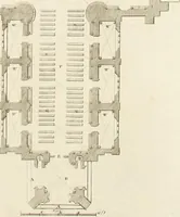 An illustration from The builder's magazine, or, A universal dictionary for architects, carpenters, masons, bricklayers, &c. as well as for every gentleman who would wish to be a competent judge of the elegant and necessary art of building : consisting of designs in architecture ... : together with the plans and sections serving as an unerring assistant in the construction of any building, from a palace to a cottage ... (1800)