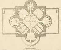 An illustration from The builder's magazine, or, A universal dictionary for architects, carpenters, masons, bricklayers, &c. as well as for every gentleman who would wish to be a competent judge of the elegant and necessary art of building : consisting of designs in architecture ... : together with the plans and sections serving as an unerring assistant in the construction of any building, from a palace to a cottage ... (1800)