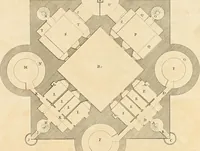 An illustration from The builder's magazine, or, A universal dictionary for architects, carpenters, masons, bricklayers, &c. as well as for every gentleman who would wish to be a competent judge of the elegant and necessary art of building : consisting of designs in architecture ... : together with the plans and sections serving as an unerring assistant in the construction of any building, from a palace to a cottage ... (1800)