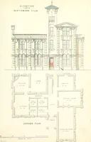 An illustration from The builder's practical director; or, Buildings for all classes, containing plans, sections and elevations for the erection of cottages, villas, farm buildings, dispensaries, public schools, &c., with detailed estimates, quantities, prices, &c. .. (1855)