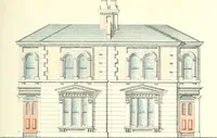 An illustration from The builder's practical director; or, Buildings for all classes, containing plans, sections and elevations for the erection of cottages, villas, farm buildings, dispensaries, public schools, &c., with detailed estimates, quantities, prices, &c. .. (1855)