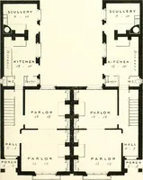 An illustration from The builder's practical director; or, Buildings for all classes, containing plans, sections and elevations for the erection of cottages, villas, farm buildings, dispensaries, public schools, &c., with detailed estimates, quantities, prices, &c. .. (1855)