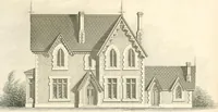 An illustration from The builder's practical director; or, Buildings for all classes, containing plans, sections and elevations for the erection of cottages, villas, farm buildings, dispensaries, public schools, &c., with detailed estimates, quantities, prices, &c. .. (1855)